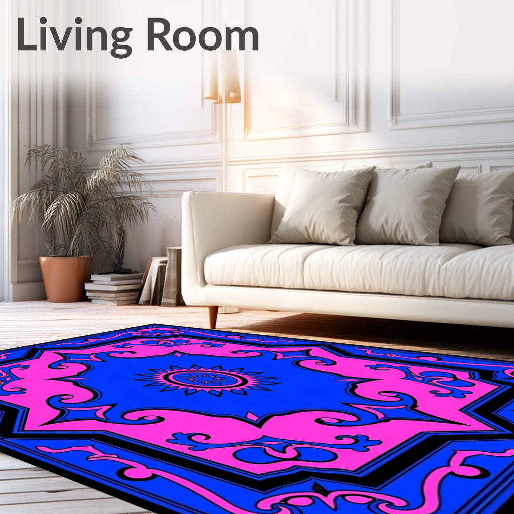 Vibrant Pink Blue Geometric Starburst Rug