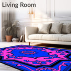 Vibrant Pink Blue Geometric Starburst Rug