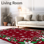 Crimson Floral Snowflakes Border Rug
