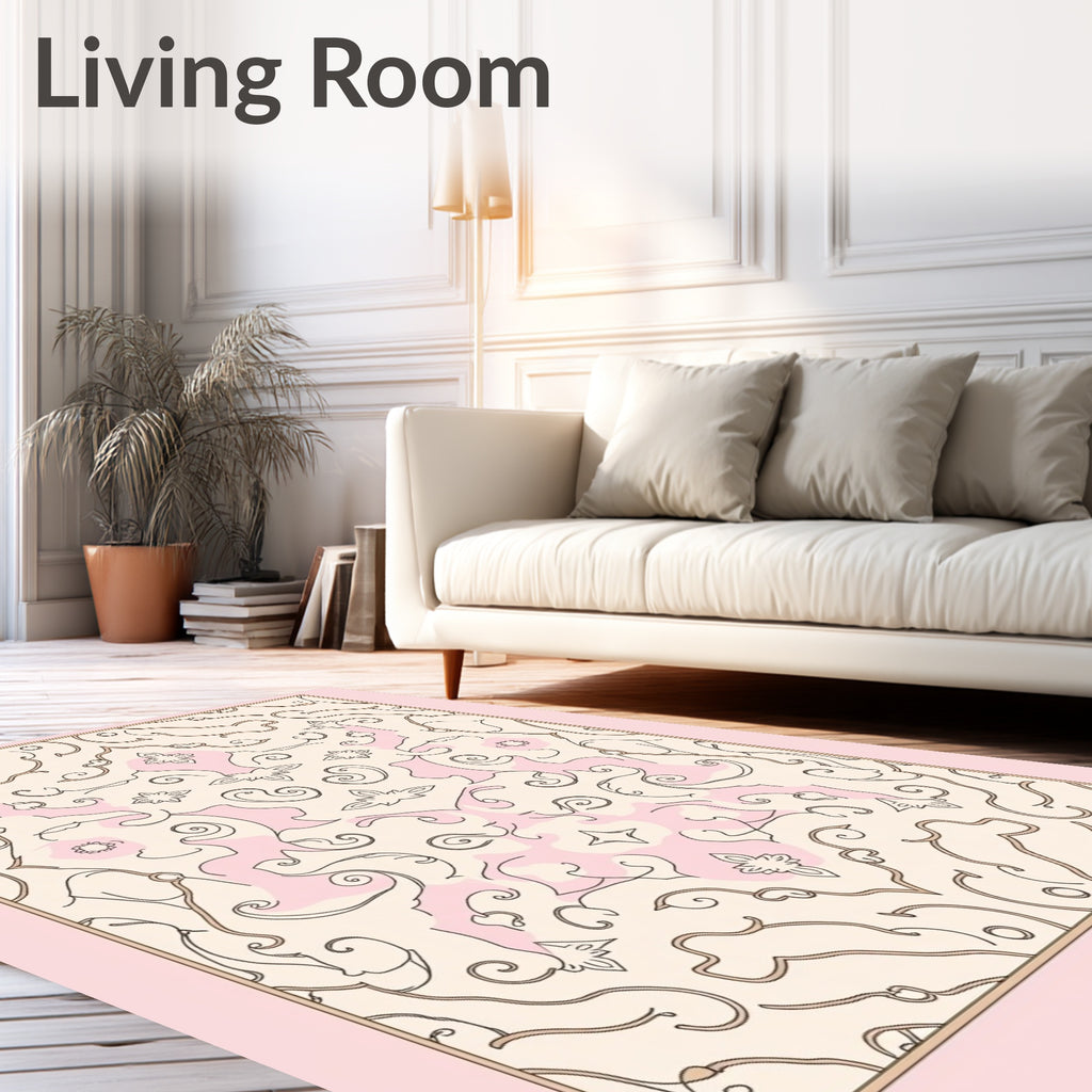 Pale Pink Scrollwork Medallion Rug