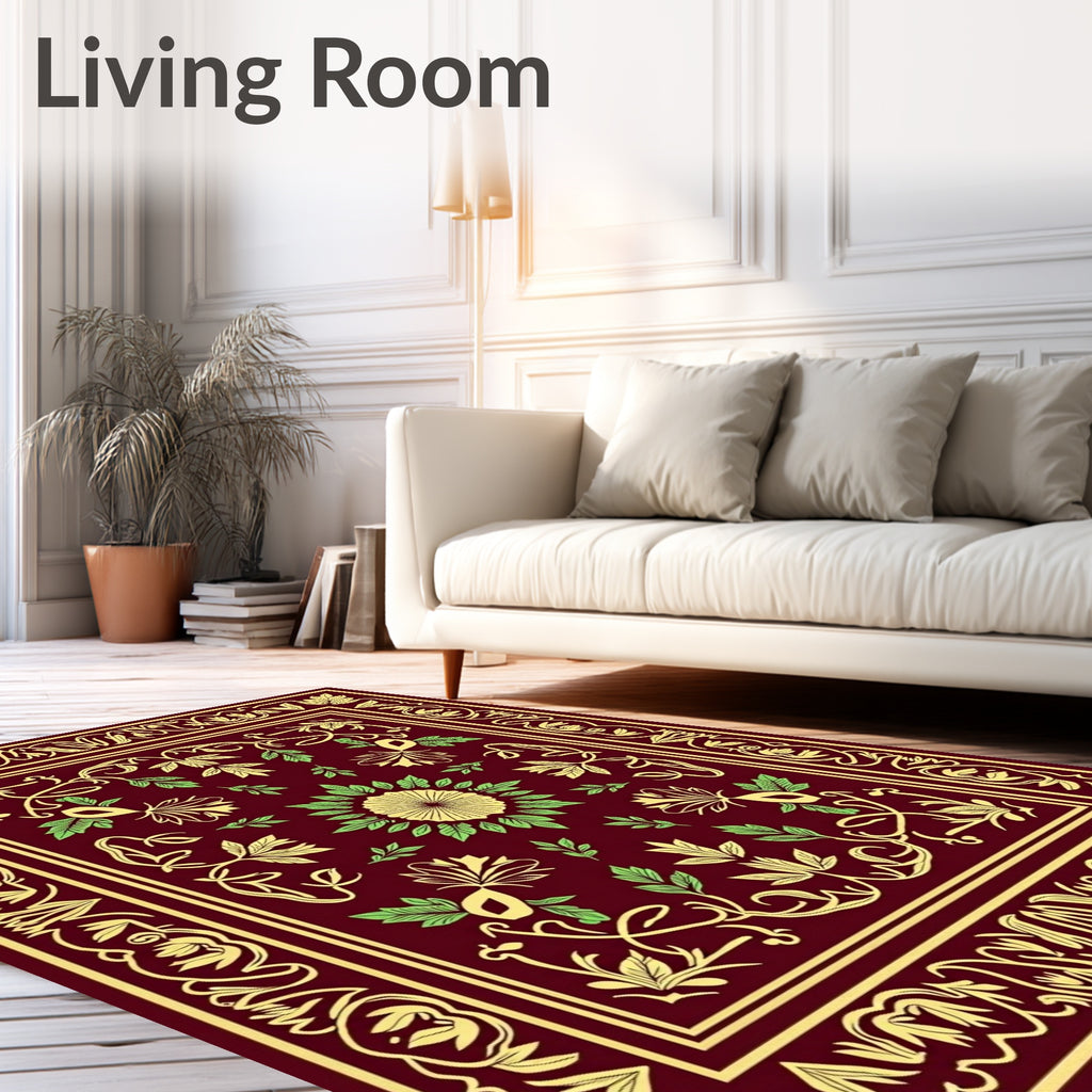 Crimson Floral Medallion Vines Rug