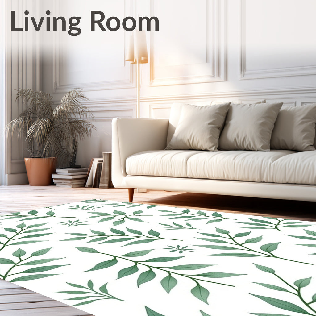 Earthy Green Leafy Branches Rug