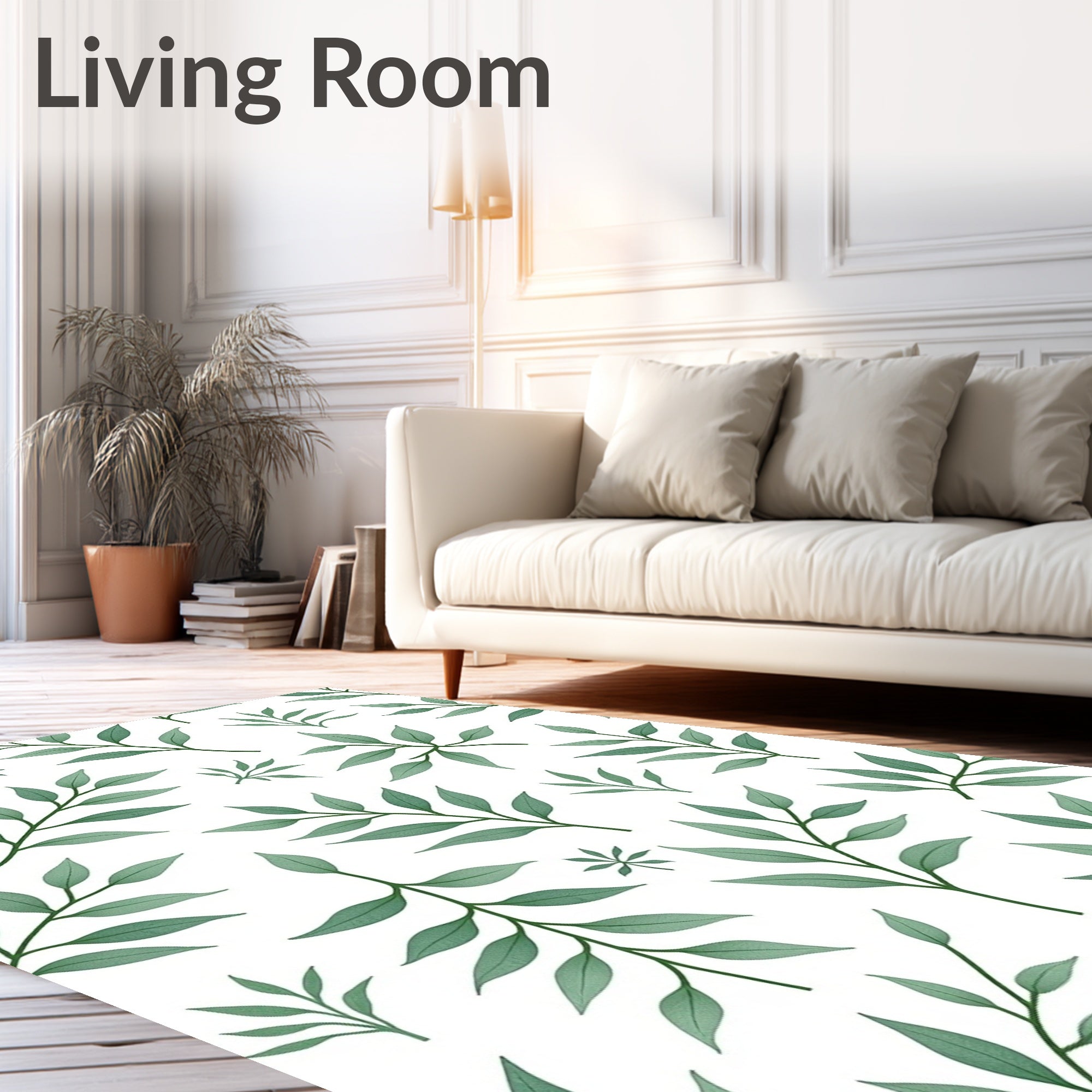 Earthy Green Leafy Branches Rug