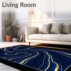 Deep Blue Golden Swirl Abstract Rug