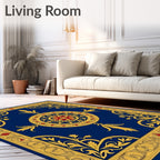 Grand Blue Golden Floral Medallion Rug