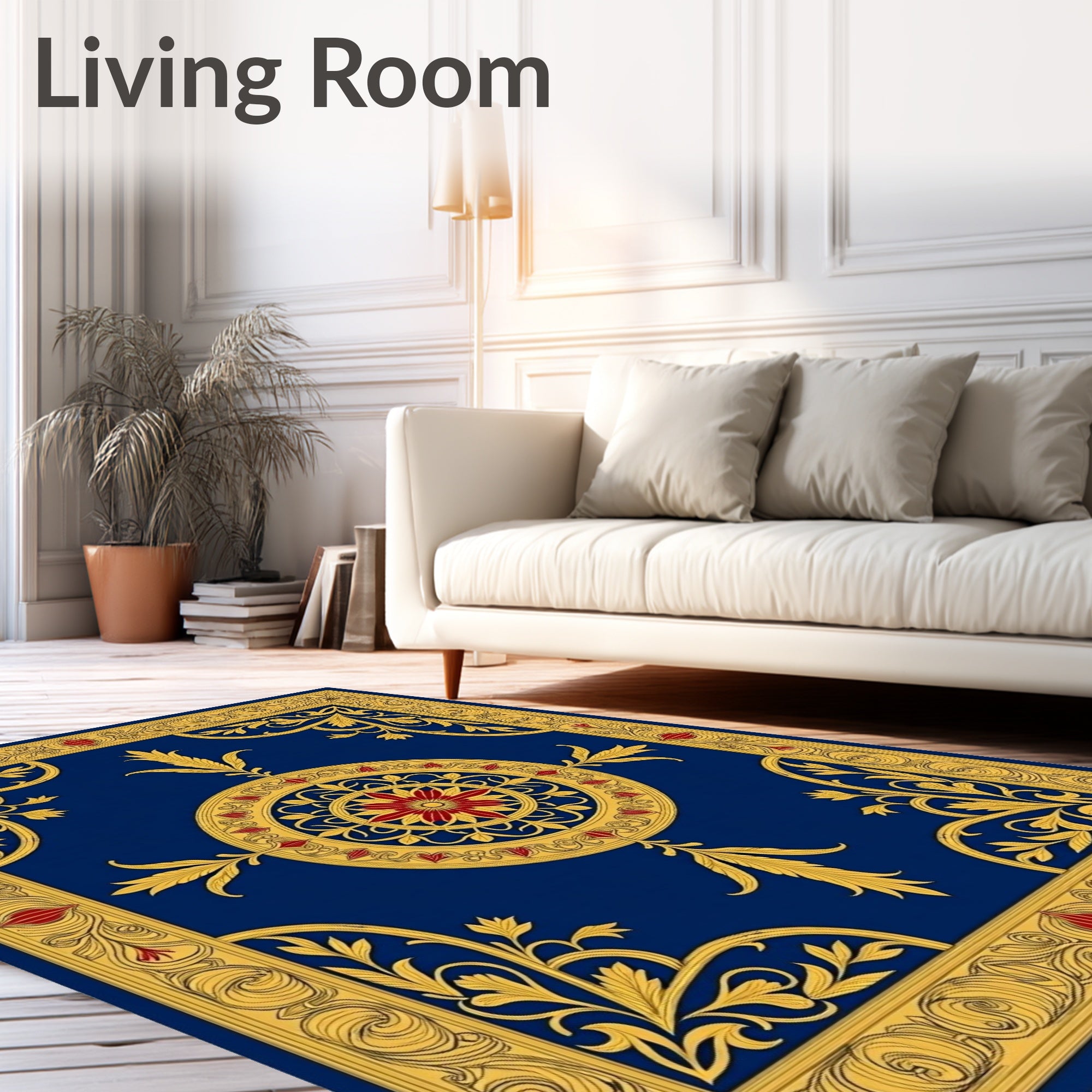 Grand Blue Golden Floral Medallion Rug