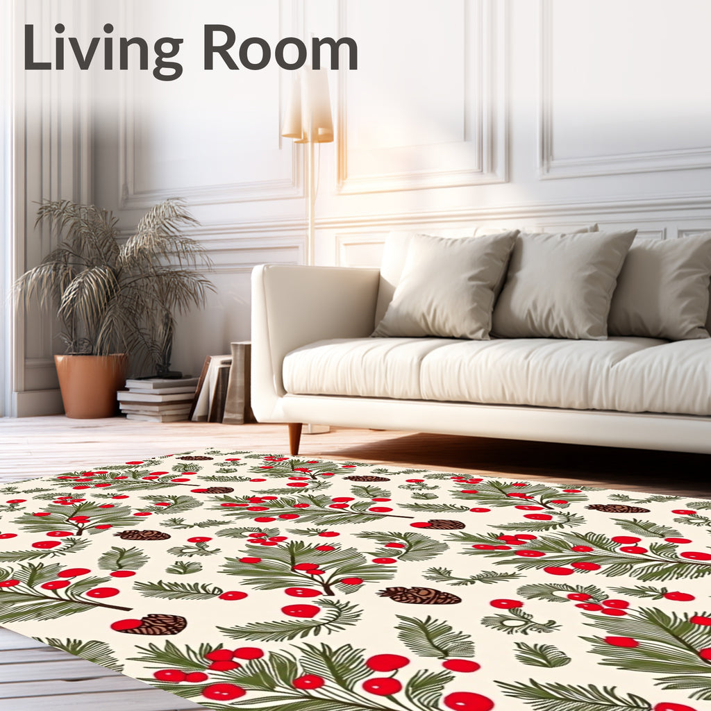 Crimson Berry Pinecone Christmas Sprigs Rug