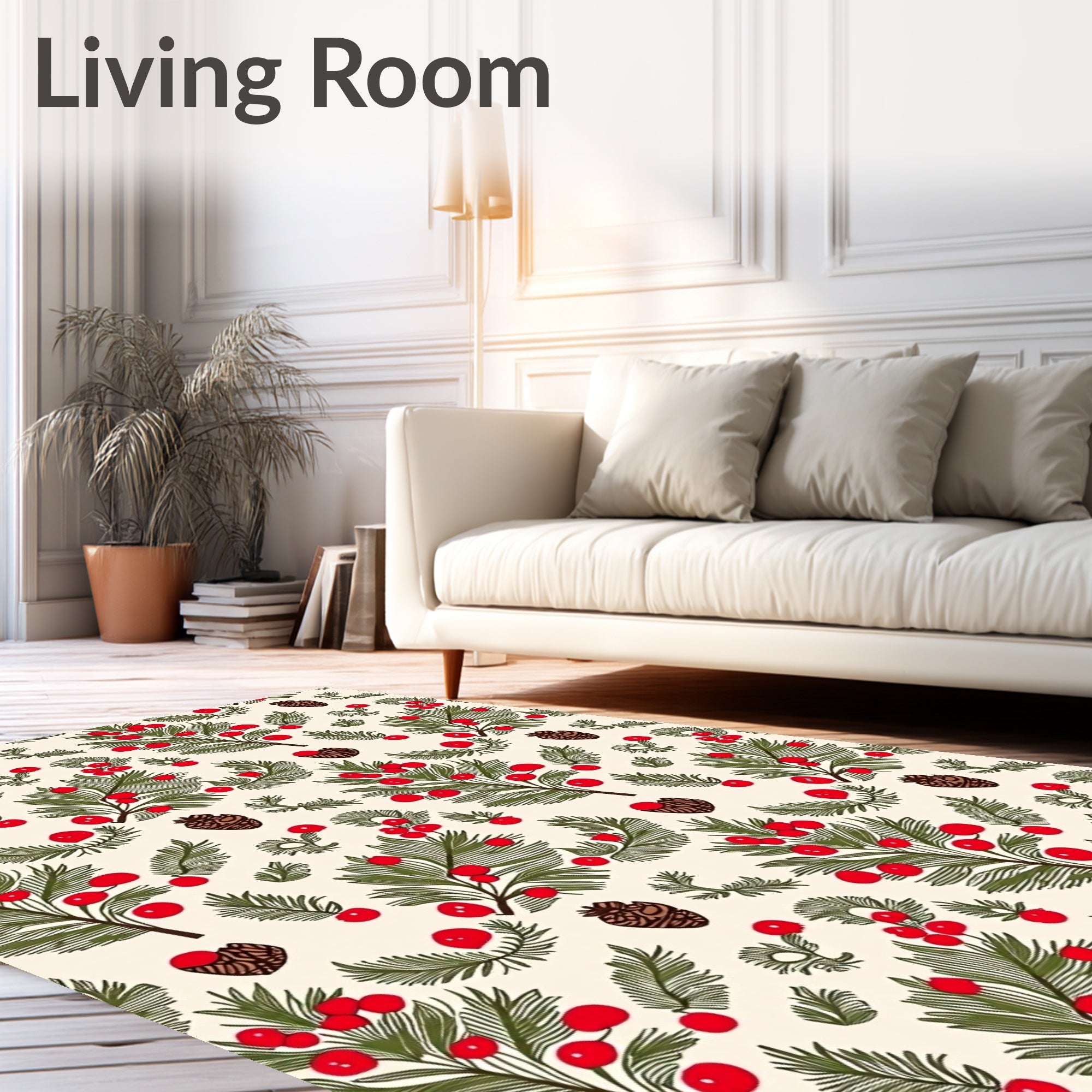Crimson Berry Pinecone Christmas Sprigs Rug