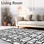 Bold Black Geometric Lattice Rug