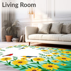 Yellow Sunflower Garden Birds Border Rug
