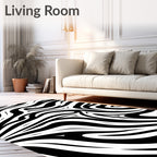 Bold Black White Swirling Stripes Rug