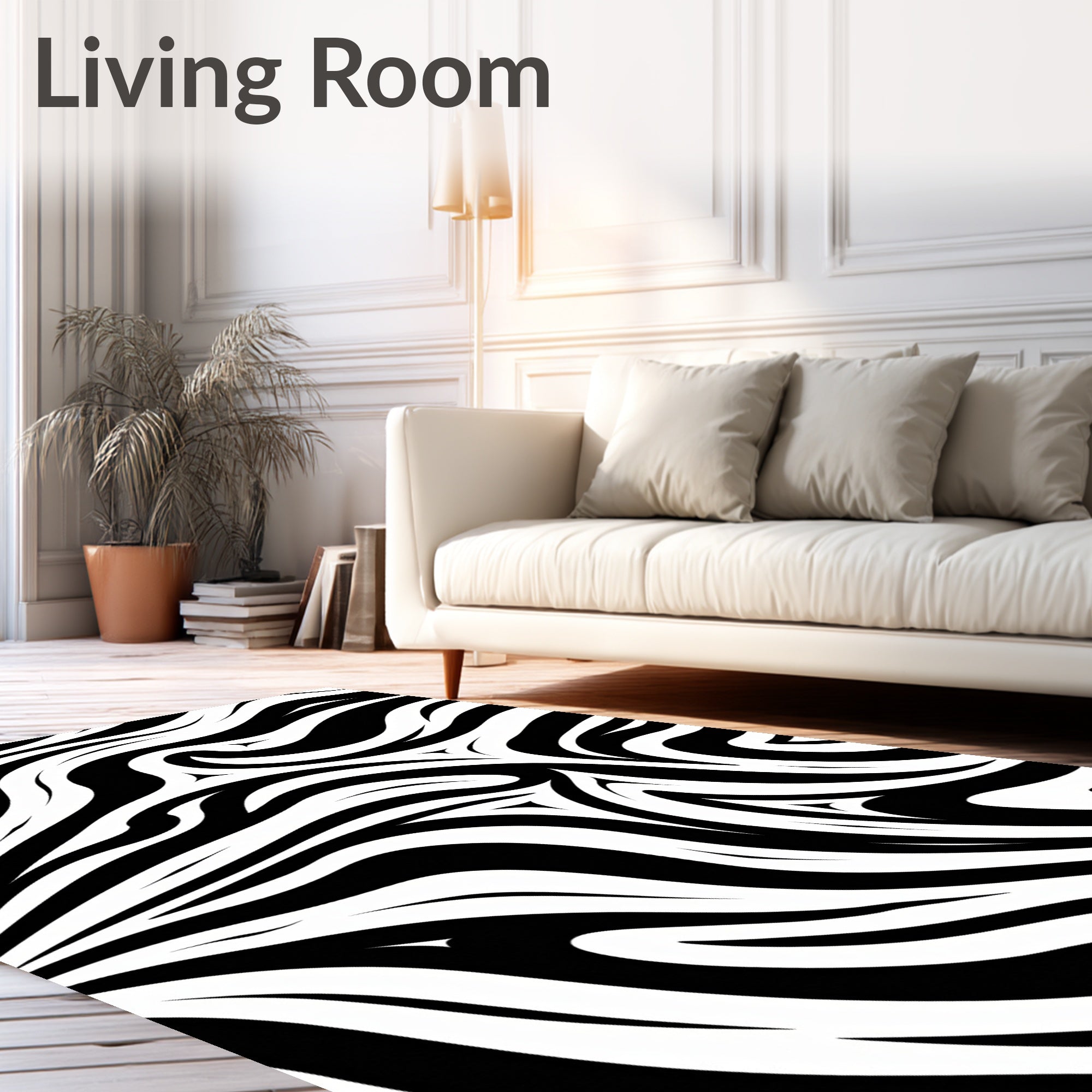 Bold Black White Swirling Stripes Rug