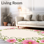 Vibrant Pink Daisy Swirl Border Rug