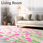 Pink Flowers Yellow Butterflies Garden Rug