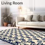 Ivory Blue Swirled Ribbon Border Rug