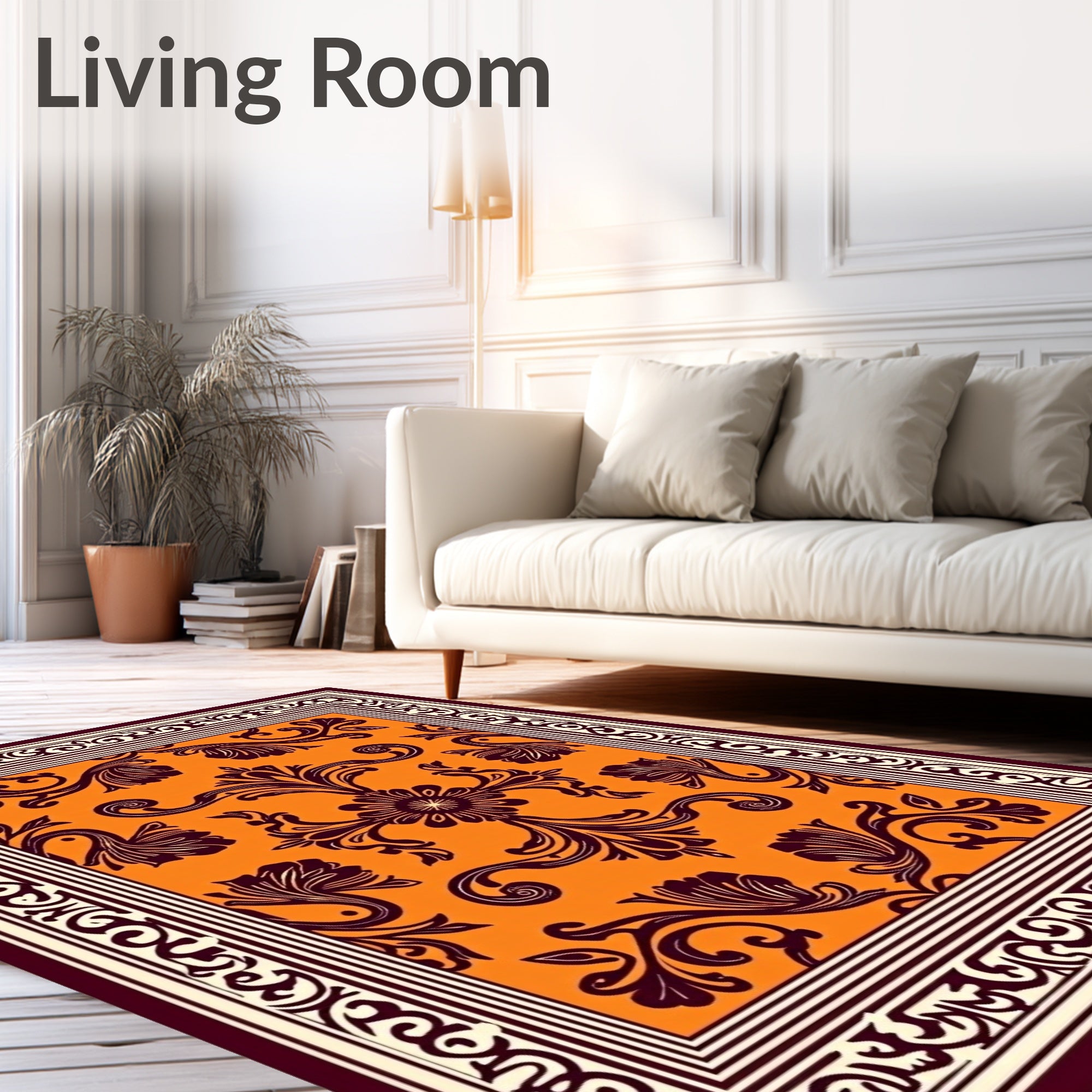 Rich Orange Baroque Scroll Rug