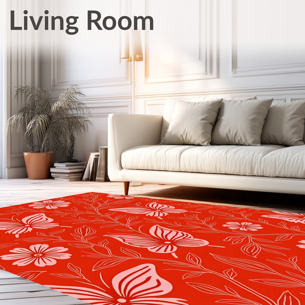 Red Butterfly Floral Vines Rug