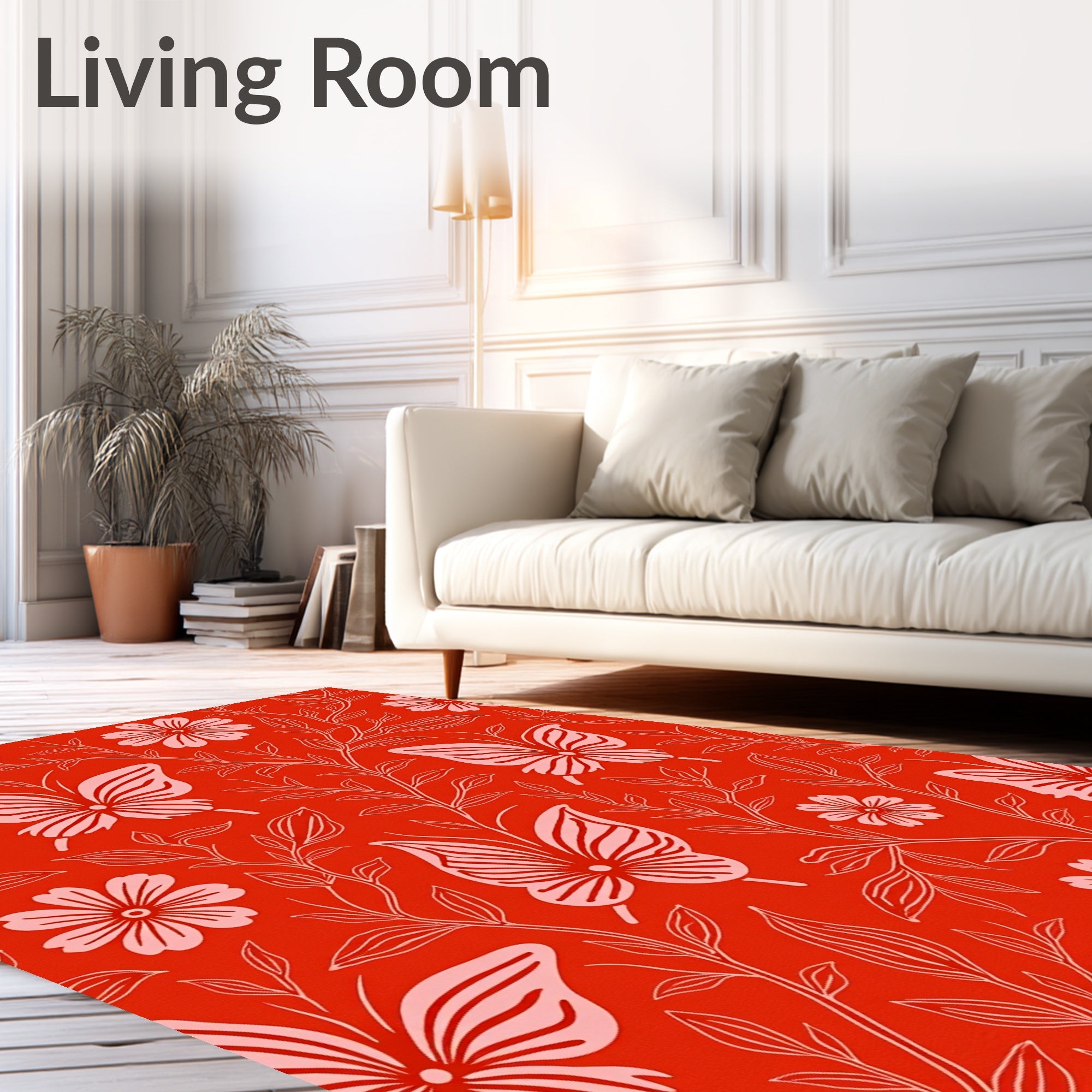 Red Butterfly Floral Vines Rug