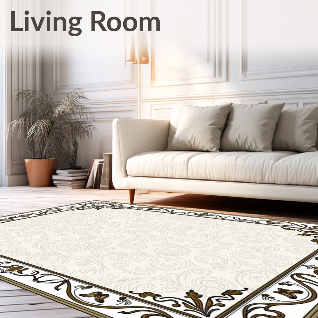 Vintage Sepia Floral Scroll Border Rug