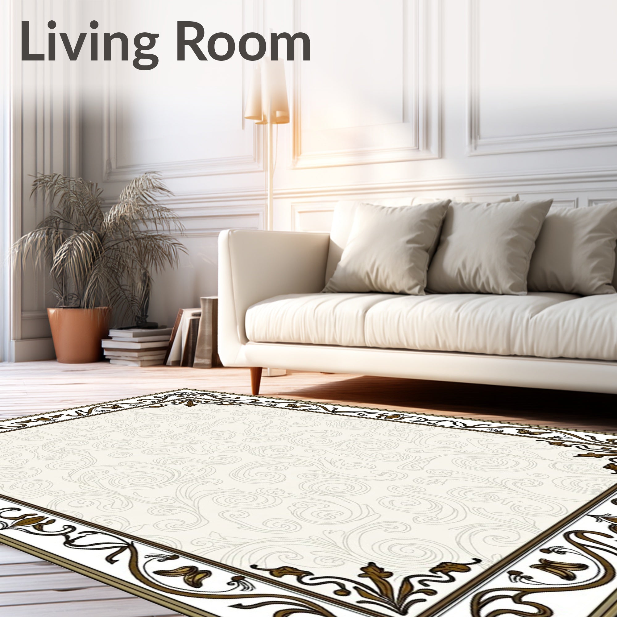 Vintage Sepia Floral Scroll Border Rug