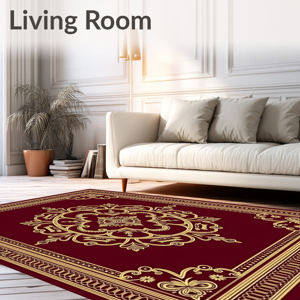 Crimson Gold Medallion Frame Accent Rug