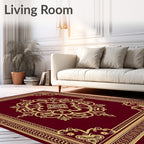 Crimson Gold Medallion Frame Accent Rug