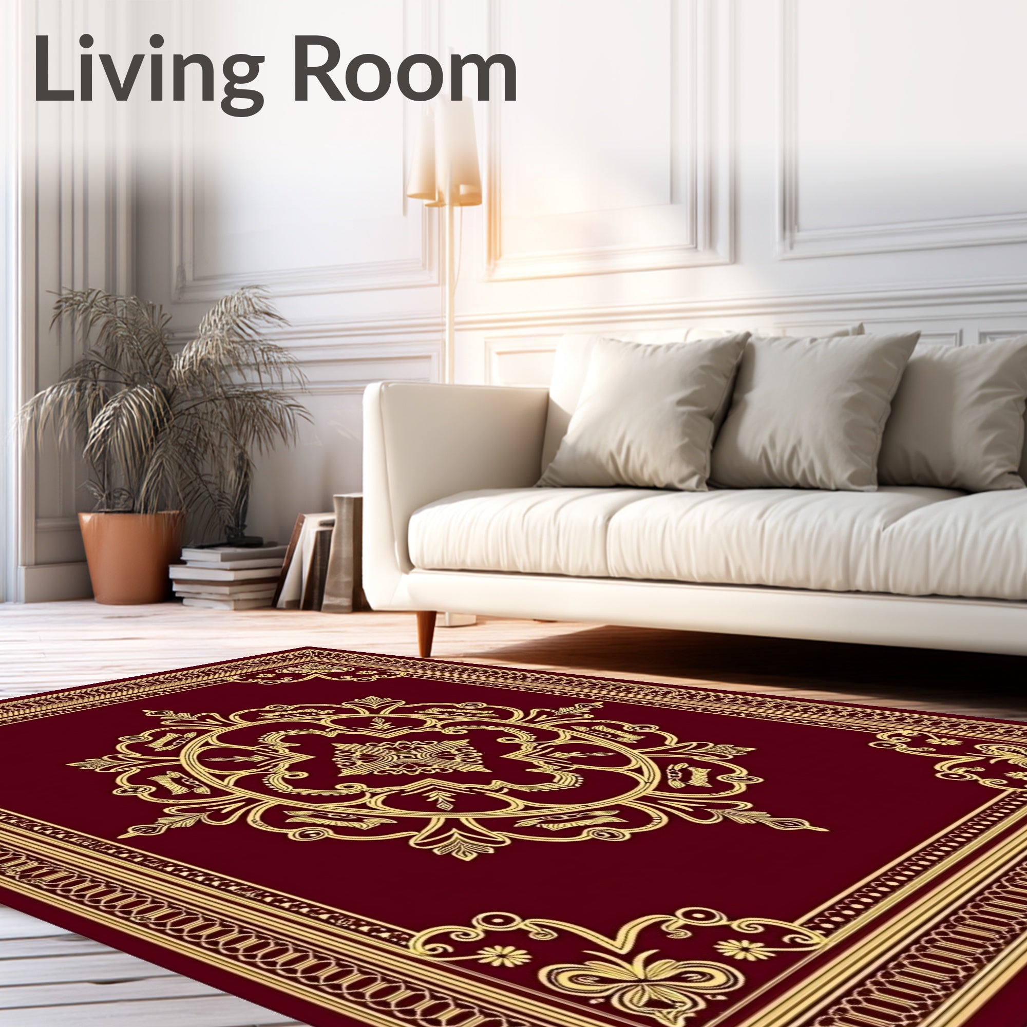 Crimson Gold Medallion Frame Accent Rug