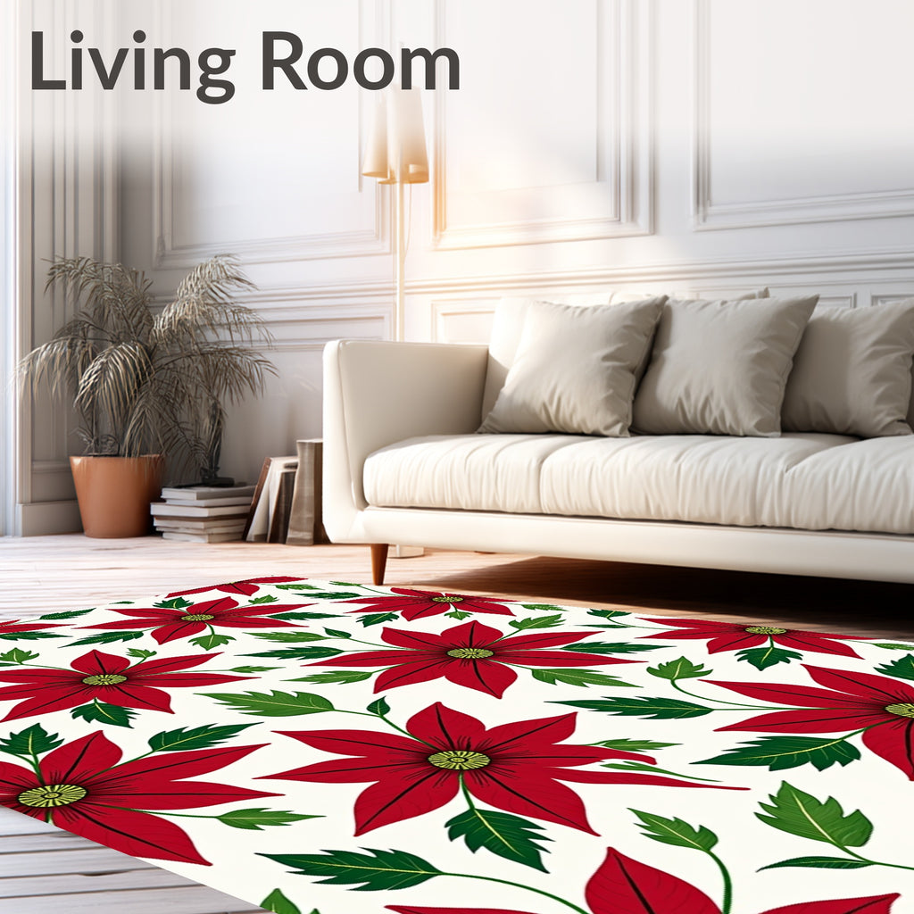 Classic Red Poinsettia Floral Garden Rug