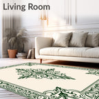 Traditional Dark Green Floral Garden Rug