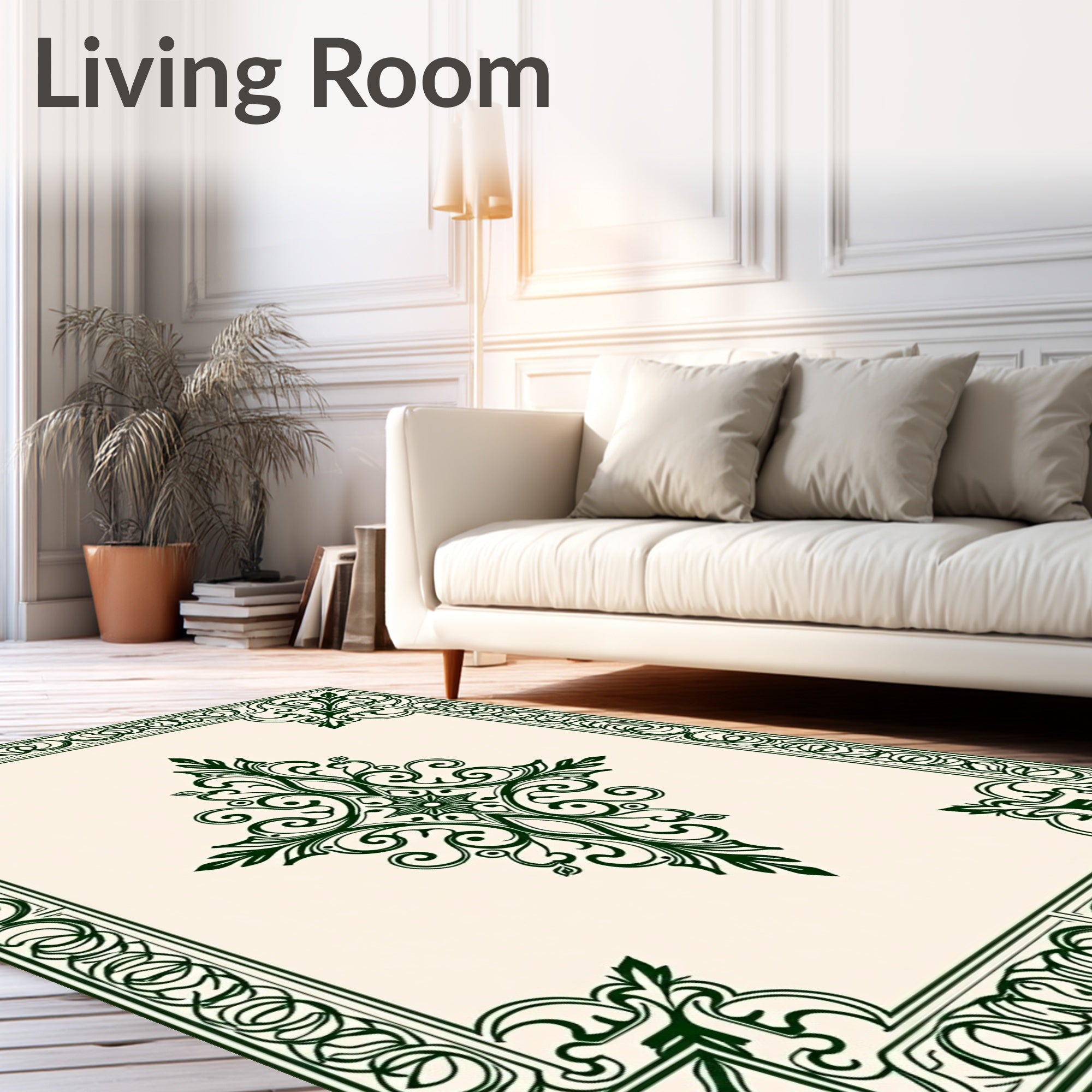 Traditional Dark Green Floral Garden Rug