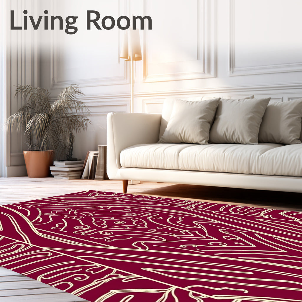 Crimson Ivory Scrollwork Diamond Rug