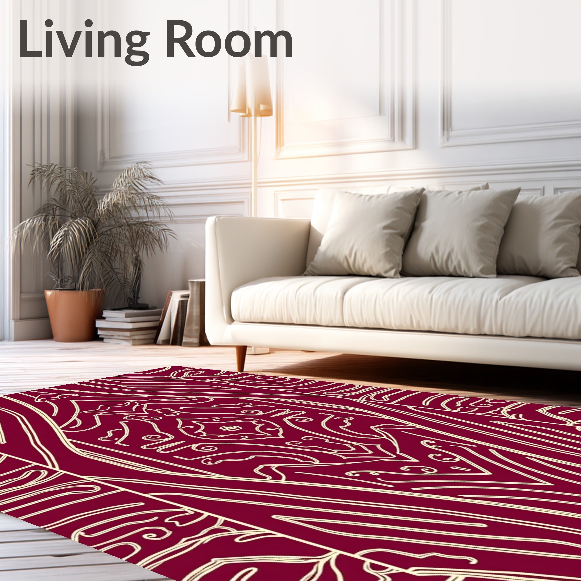 Crimson Ivory Scrollwork Diamond Rug