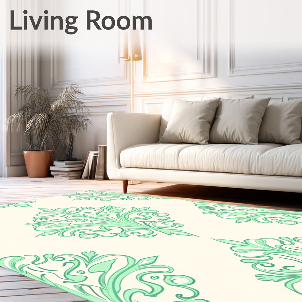 Pastel Green Floral Damask Rug