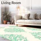 Pastel Green Floral Damask Rug
