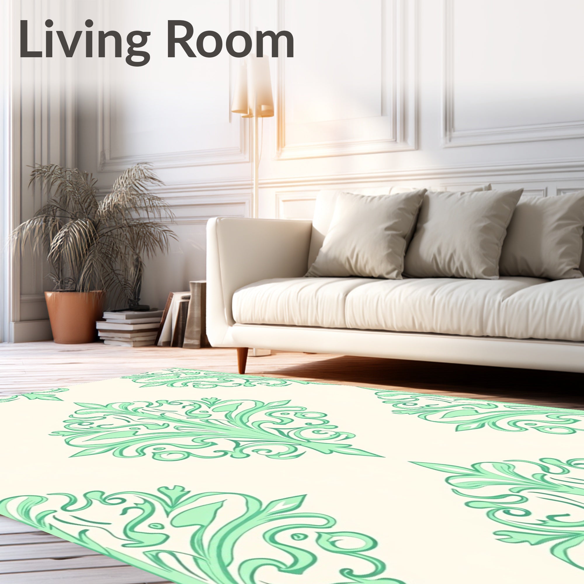 Pastel Green Floral Damask Rug