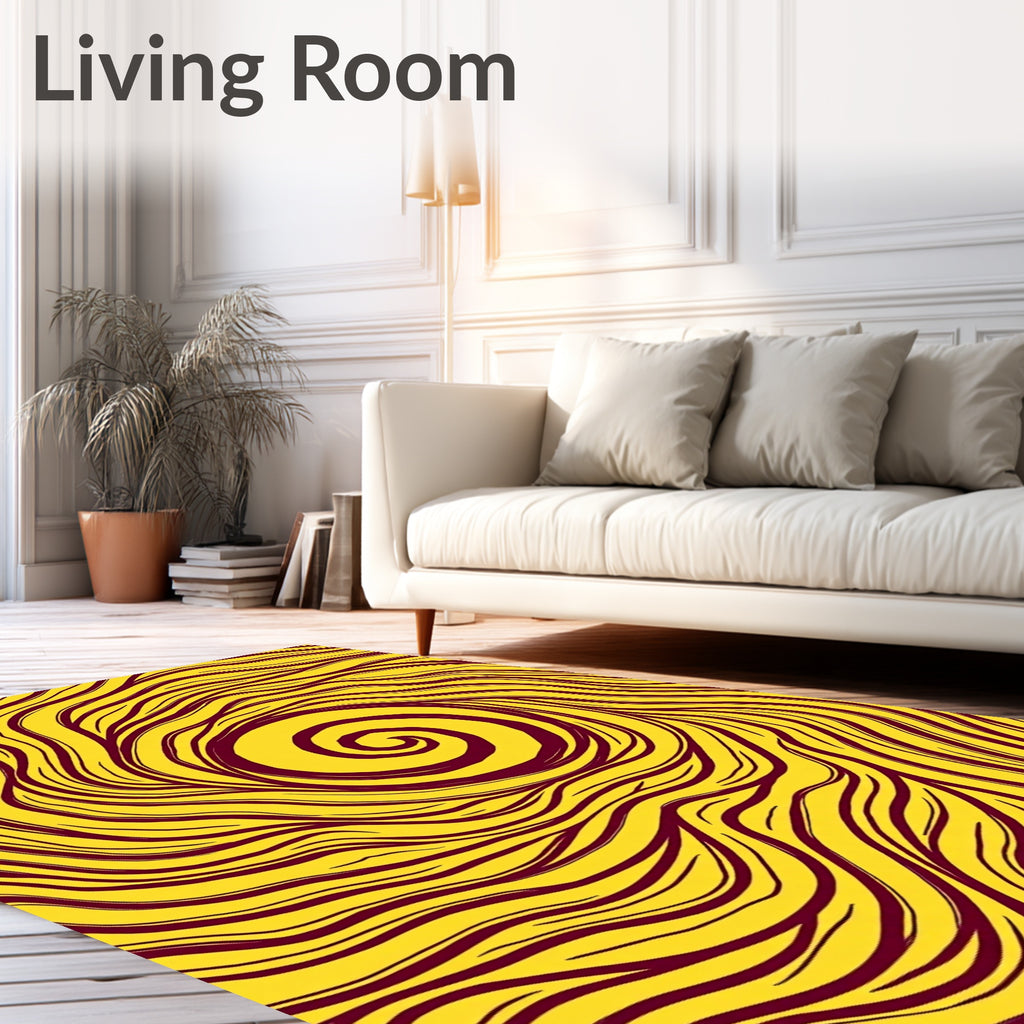 Crimson Swirl Sunny Yellow Abstract Rug