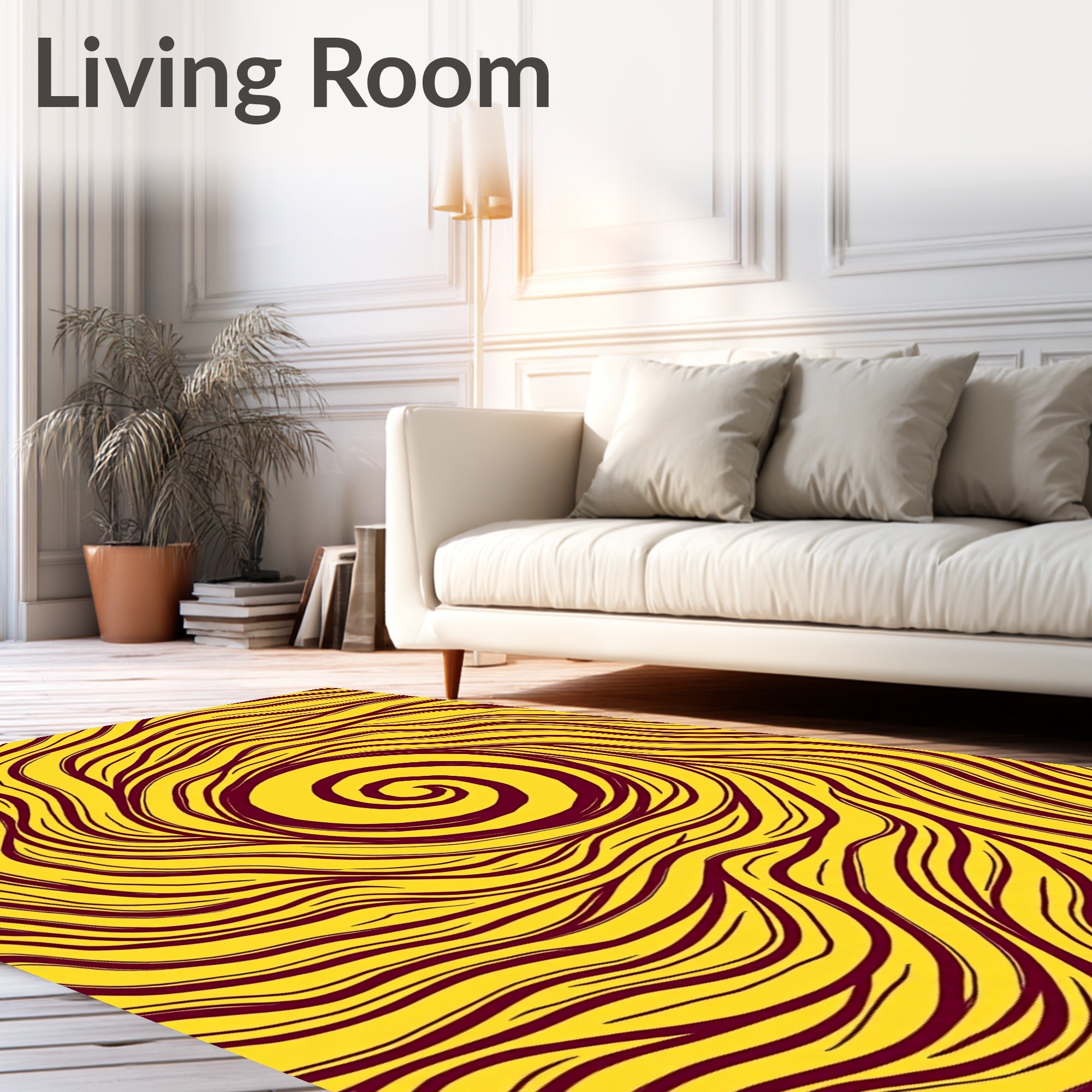 Crimson Swirl Sunny Yellow Abstract Rug