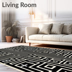 Black Cream Geometric Maze Art Rug