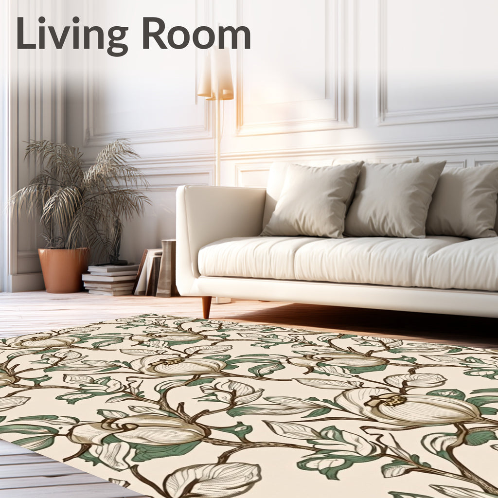 Botanical Cream and Green Floral Vines Rug