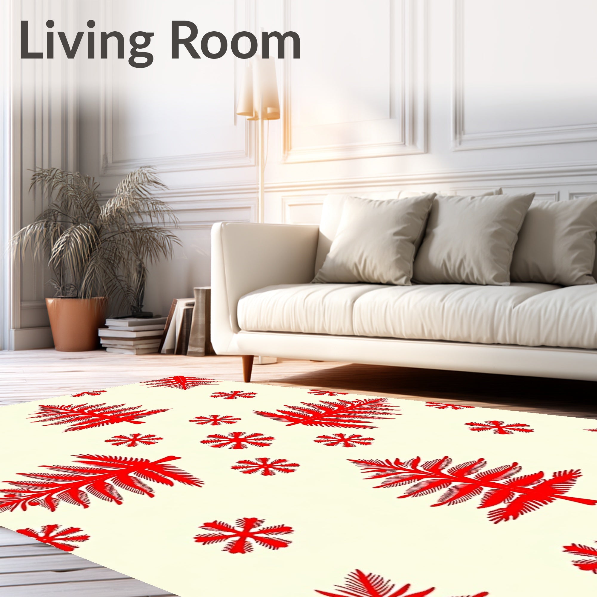 Crimson Red Evergreen Snowflakes Rug