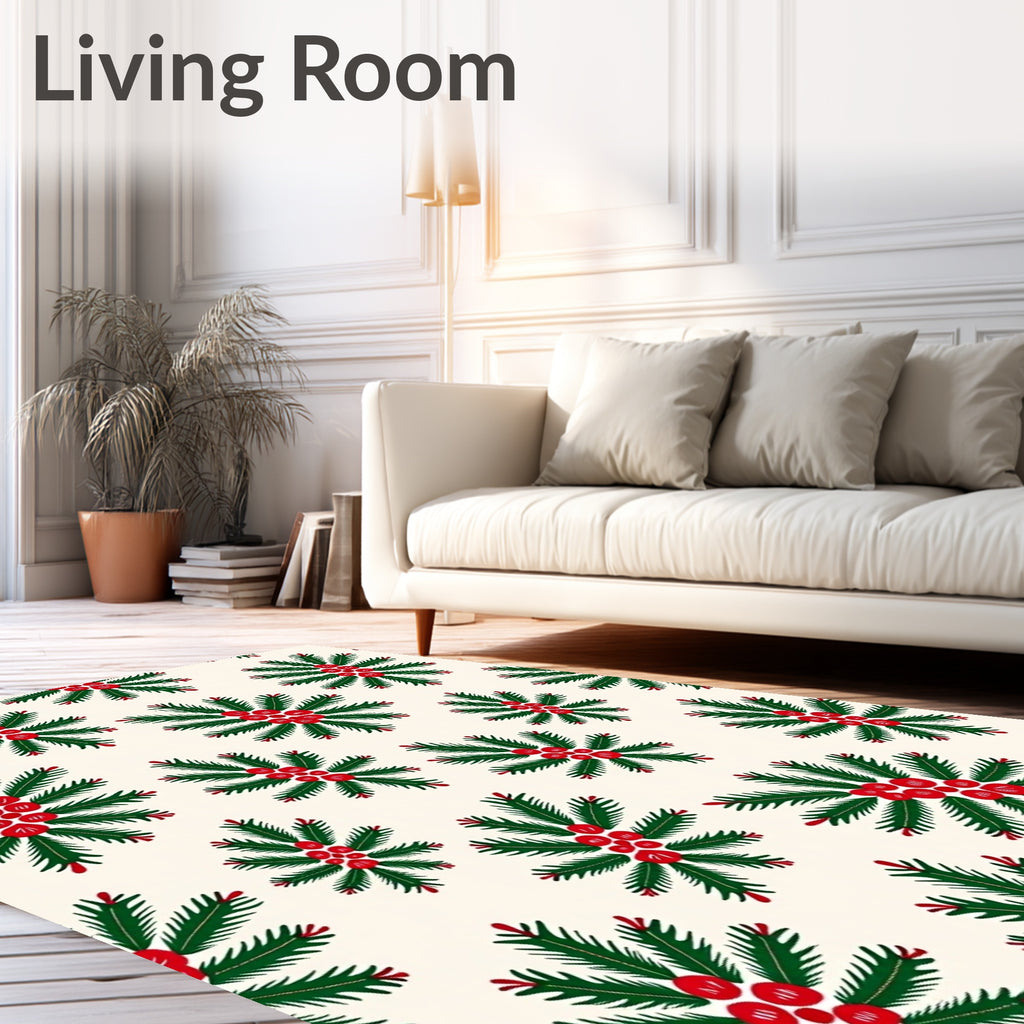 Green Pine Berry Sprig Medallion Rug