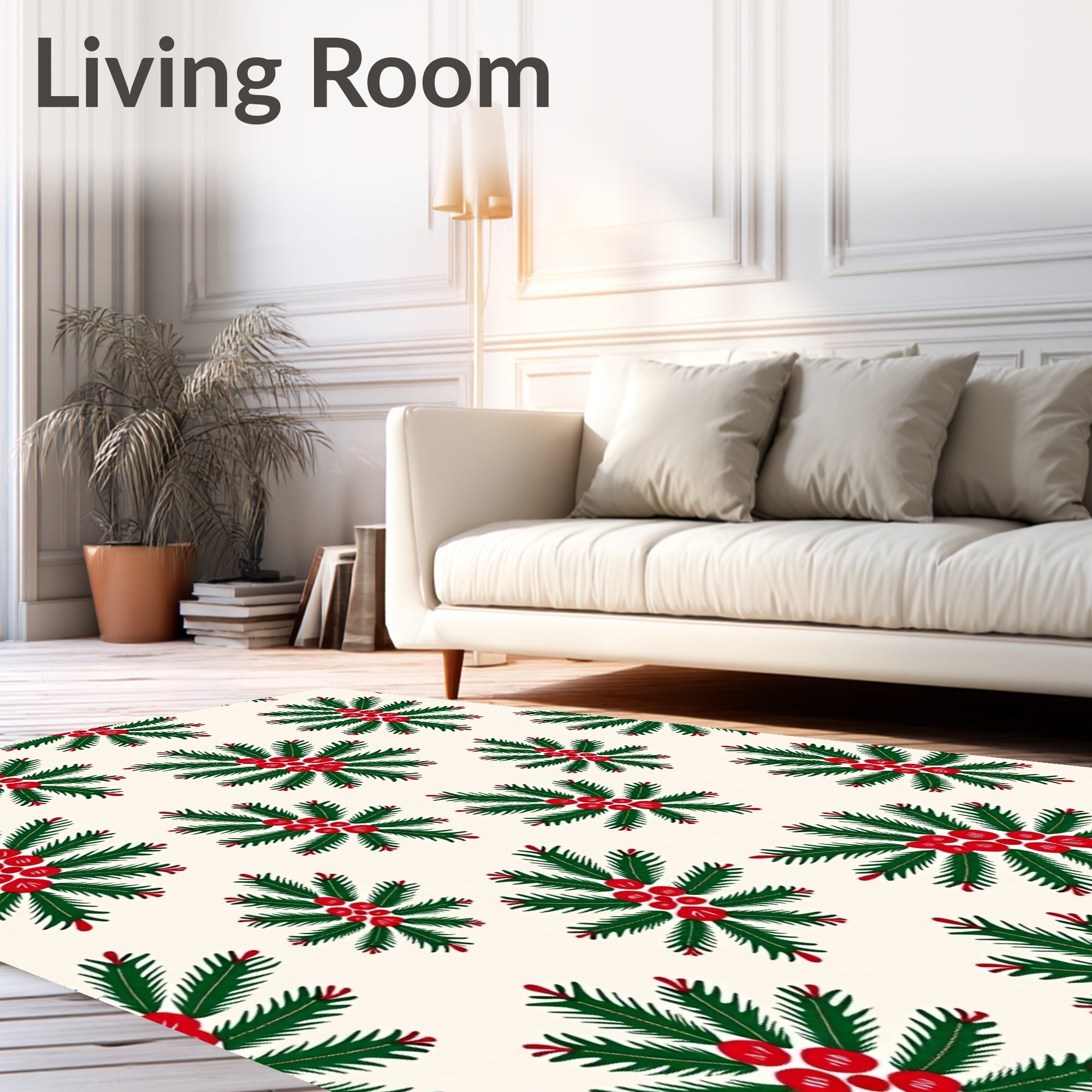 Green Pine Berry Sprig Medallion Rug