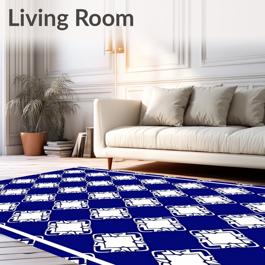Deep Blue White Diamond Lattice Rug