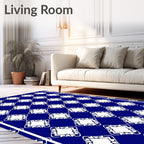 Deep Blue White Diamond Lattice Rug