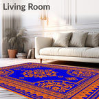 Vibrant Blue Orange Floral Medallion Rug