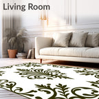 Dark Green Floral Scrollwork Border Rug