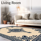 Cream Navy Medallion Border Rug