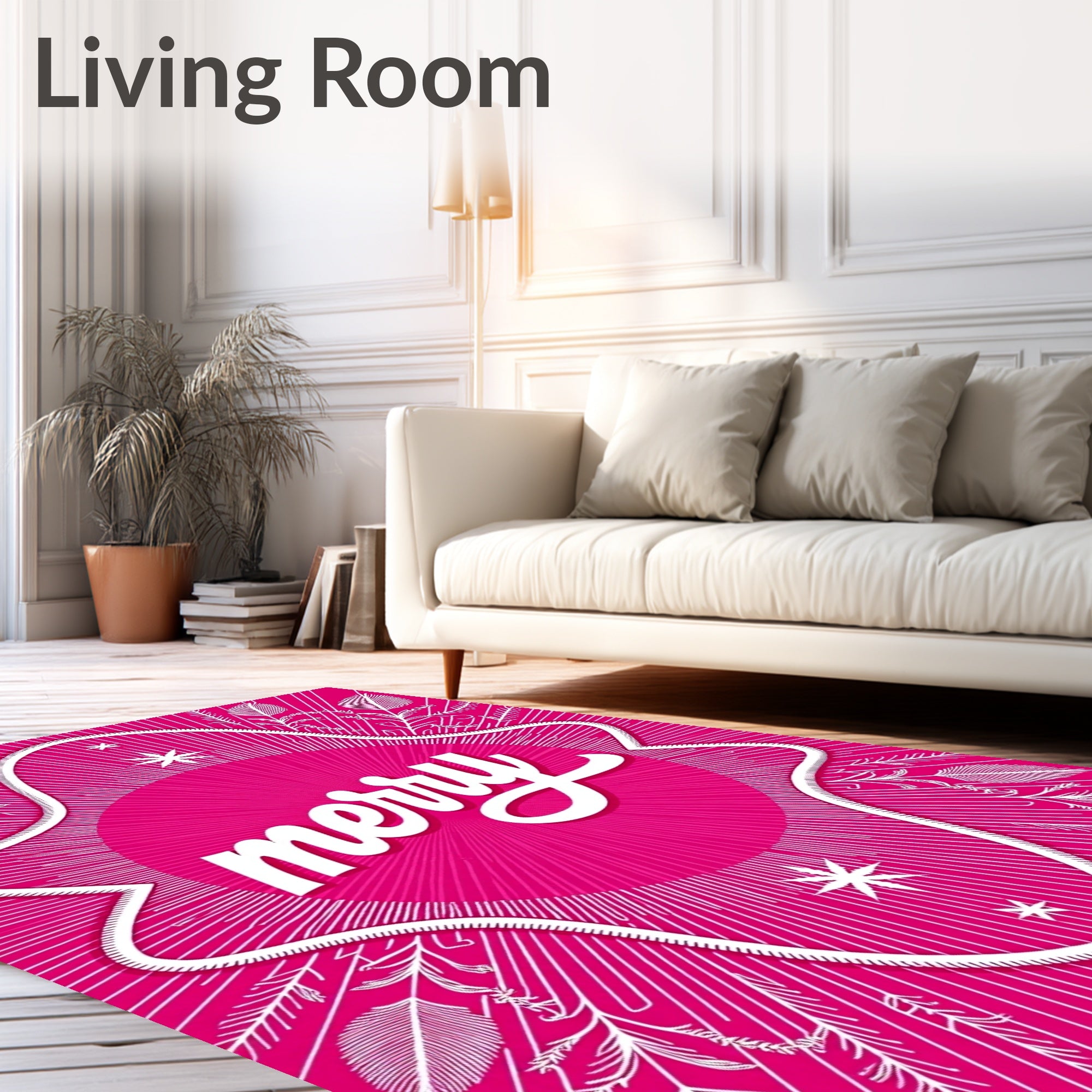 Vibrant Pink Festive Botanical Burst Rug