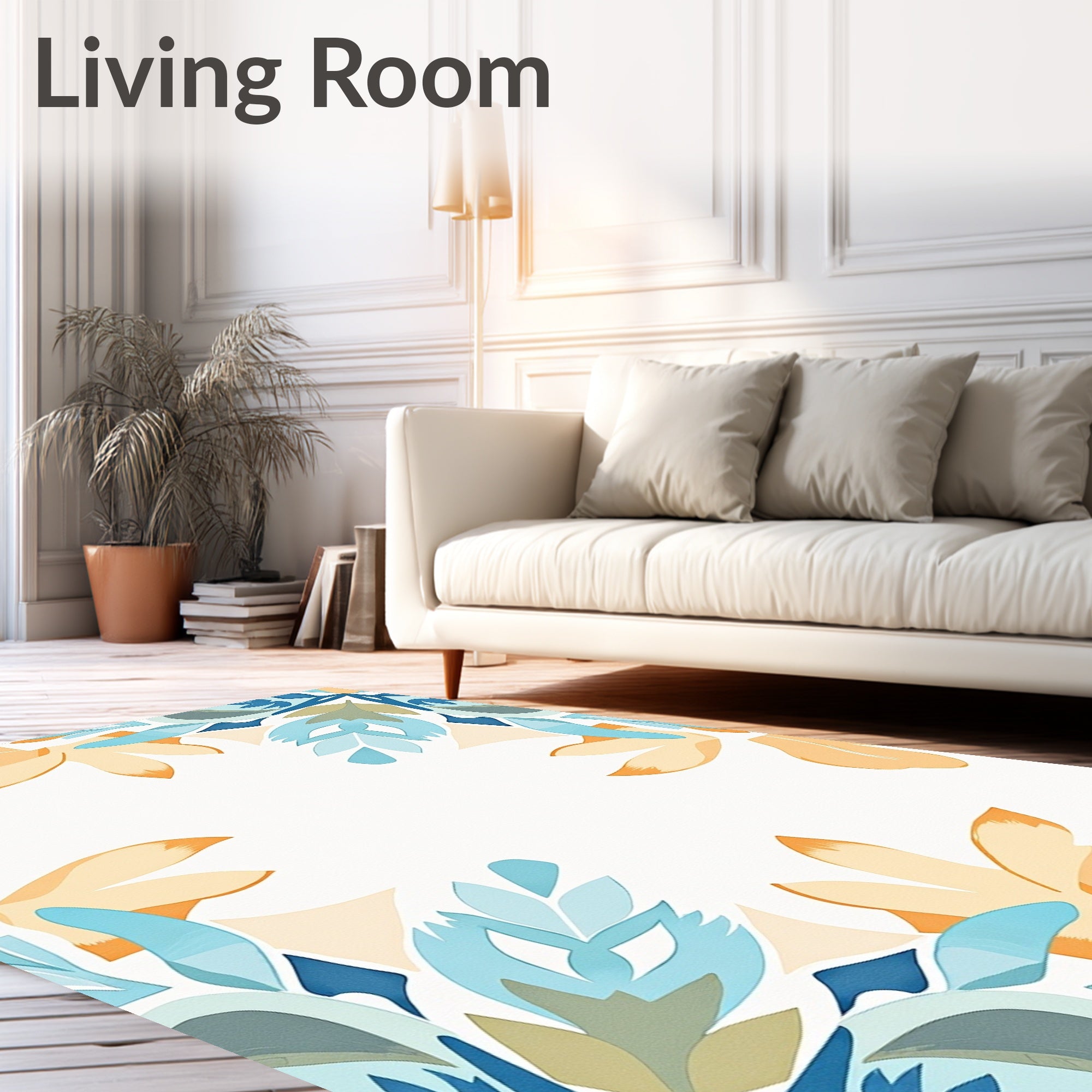 Sunny Peach Teal Floral Arrangement Rug