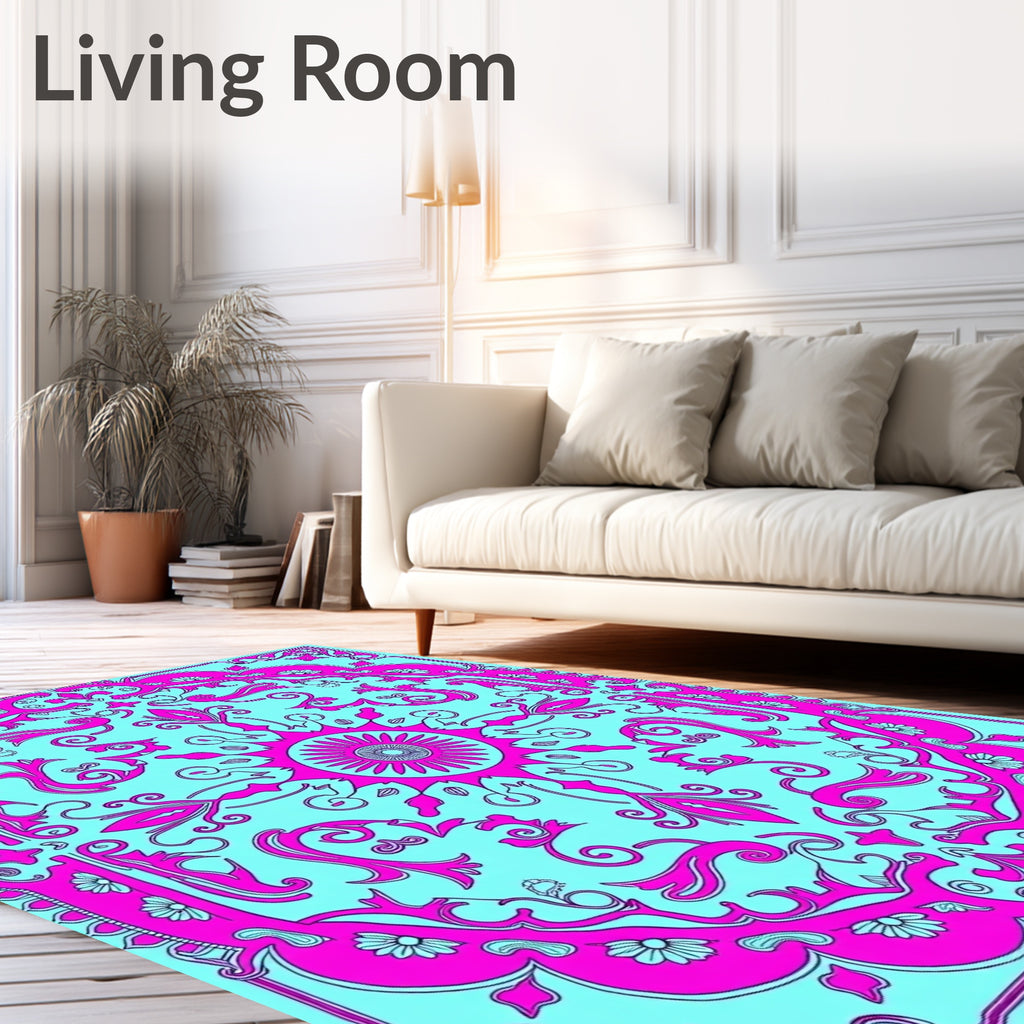 Fuchsia Aqua Floral Mandala Medallion Rug